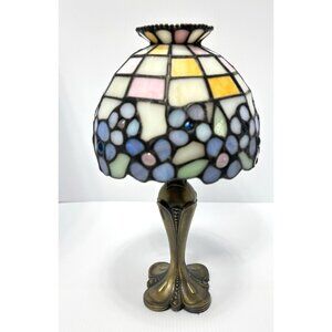 PartyLite Hydrangea Tealight Lamp Tiffany Style Stained Glass Shade Home Decor
